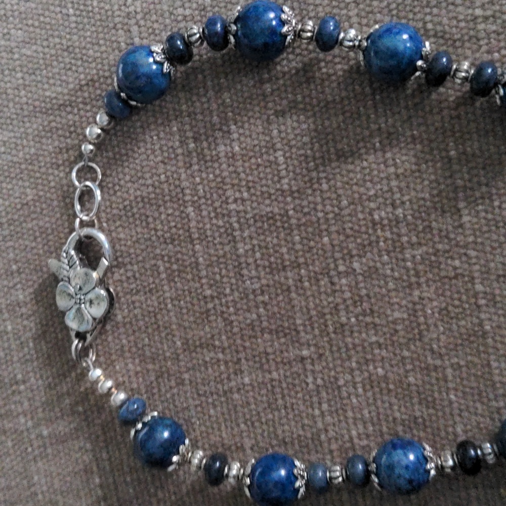 Blue Gemstone Beaded Pendant Necklace, 33" Long, New, Genuine Statement, Floral - Picture 8 of 8